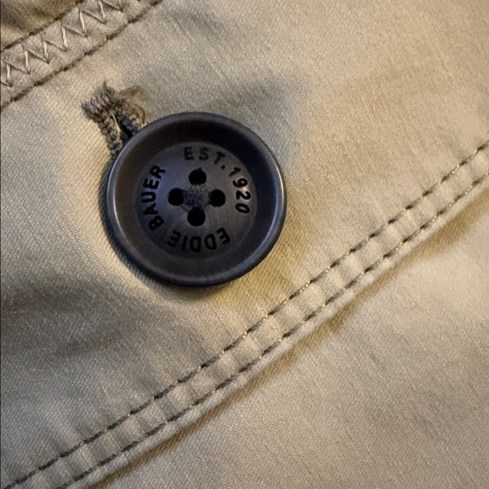 Eddie Bauer Trench Coat/Jacket Button Front Mid Length Classic Staple Neutral L - Picture 11 of 13